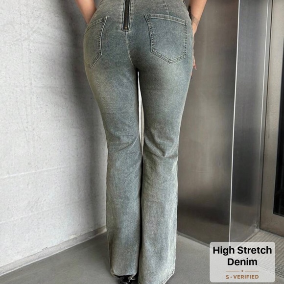 Shein Retro Rivet Lacing Low Waist Denim Pants - Picture 3 of 7
